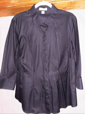 Coldwater Creek Black Button-Down No Iron 100% Cotton Blouse Size 16